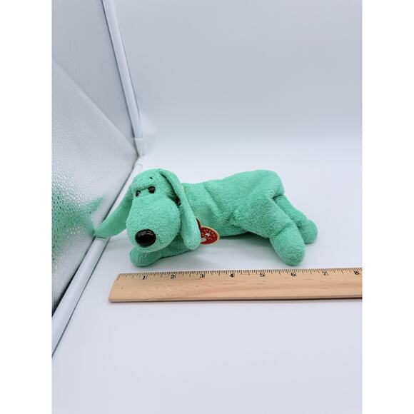 Ty Beanie Babies Diddley Green Dog Plush Stuffed Animal Toy 6" 2001 - Picture 6 of 8
